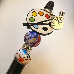 Handmade Glitter Gradient Art Palette Beaded Silicone Focal Bead Pen